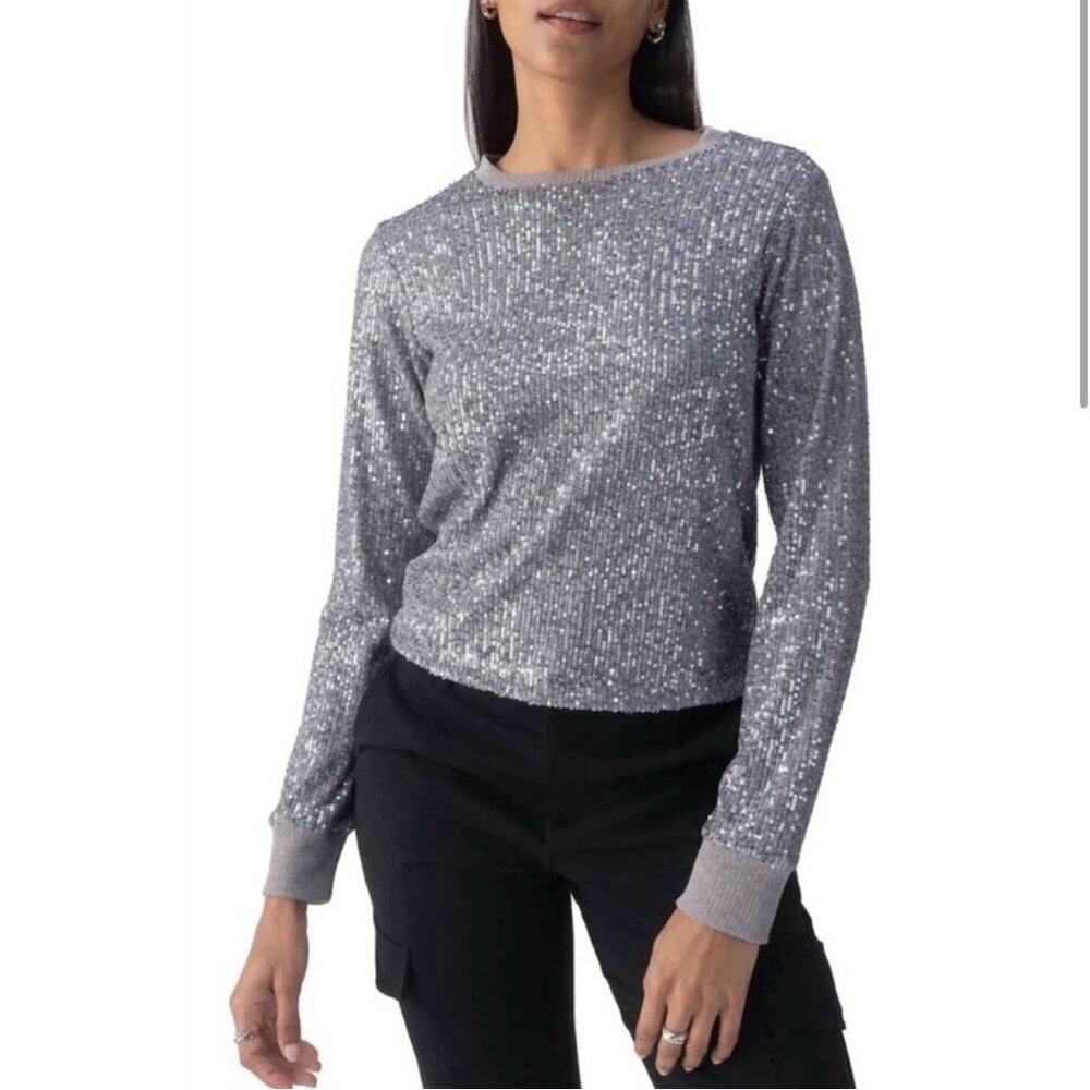 Sanctuary Silver Sequin Crewneck Sweatshirt